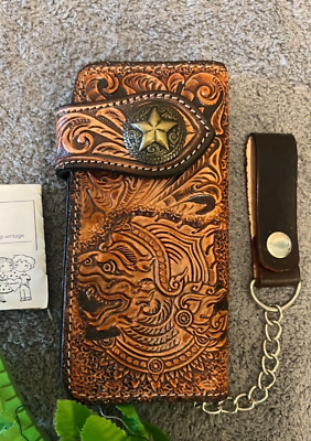 #ad Giant Carved Wallet Hendmade Cowboy Wallet Mens Bifold Wallet Chain Gift 475 $39.99