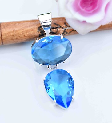 #ad Swiss Blue Topaz 925 Sterling Silver Gemstone Handmade Jewelry Pendant S 1.90quot; $13.99