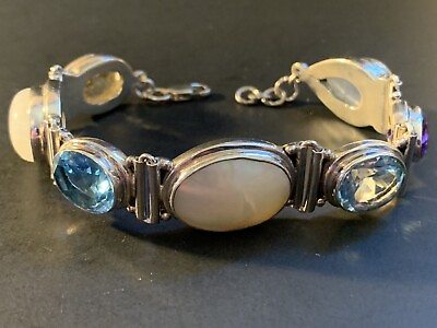 #ad Sterling Silver MOP Amethyst Moonstone Gemstone Link Bracelet 7 8.5quot; $179.99