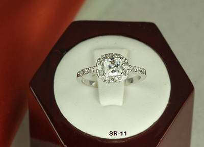 #ad STERLING SILVER PRINCESS CZ ANNIVERSARY ENGAGEMENT RING WEDDING PAVE HALO RING ❤ $11.64