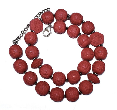 #ad Amy Kahn Russell AKR 925 Sterling Red Cinnabar Chinese Style Beaded Necklace $114.99