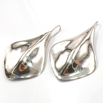 #ad Zina Sterling Silver Large Stingray Concave Modernist Hook Earrings LLI4 $129.99