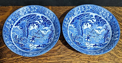 #ad Two 6quot; Blue amp; White Scenic Transfer Ware Bowls Made in Japan Cereal Fruit $20.00