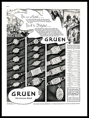 #ad 1937 Gruen Watches Vintage PRINT AD Jewelry Time Illustration Assortment 1930s $14.99