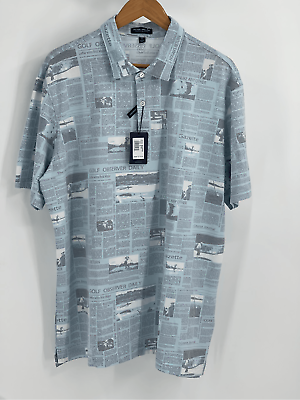 #ad Peter Millar Polo Shirt Crown Crafted Newspaper Golf Men’s XL Blue Short Sleeve $95.00