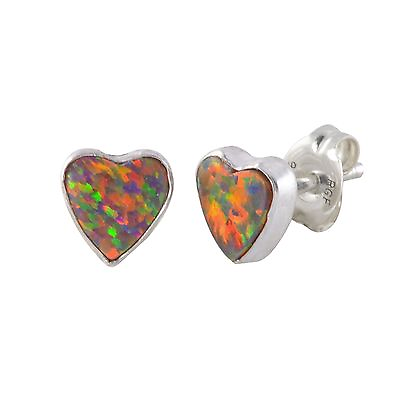 #ad 925 Sterling Silver Heart Earrings Orange Opal Studs 6mm $21.36