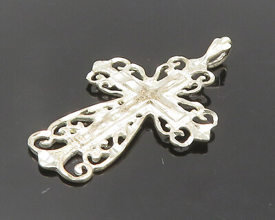 #ad 925 Sterling Silver Vintage Shiny Diamond Cut Religious Cross Pendant PT14921 $28.80