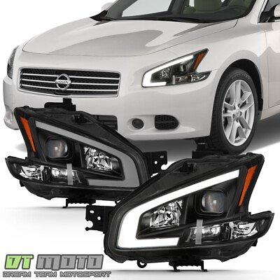 #ad Black For 2009 2014 Maxima Square Projector Headlights w DRL LED Light Tube sets $258.99
