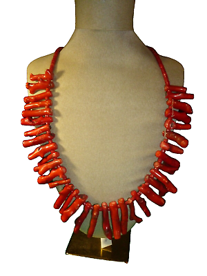 #ad Vintage CHUNKY 230g Bamboo Branch Coral Vivre Necklace Sterling Native Natural $453.91