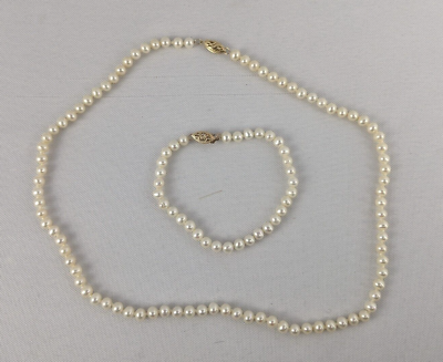 #ad IPS amp; ROC White Pearl 14K Gold Bracelet amp; Necklace Set $229.99