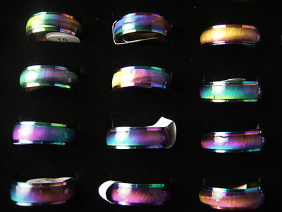 #ad wholesale 100 Rainbow cat eye style Stainless steel Rings women band Jewelry lot $32.29