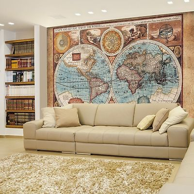#ad 66quot;x96quot; Large Self Adhesive Vintage World Map Wall Mural Wallpaper $83.99