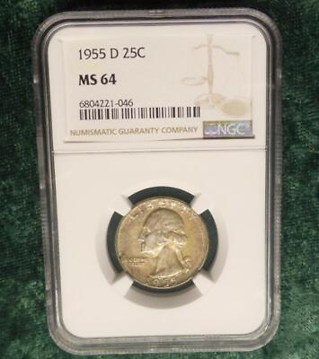 #ad 1955 D NGC MS 65 Washington Silver Quarter MS 65 Silver 25 Cent Coin Tone $24.71