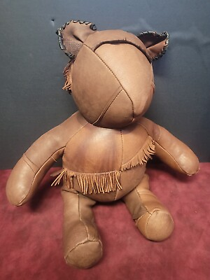 #ad Dejehas Handcrafted Brown Leather Patchwork Teddy Bear Signed quot;RARE quot; Toy $299.00