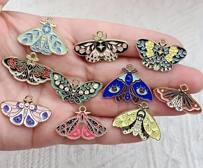 #ad Moth Butterfly Insect Charms Enameled Pendants Craft Supplies $9.99
