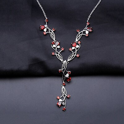 #ad Natural Red Garnet 925 Sterling Silver Handmade Vintage Bridal Wedding Necklace $85.10