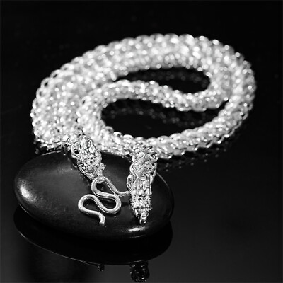 #ad 999 Pure Silver Necklace Men Women 9mm Dragon Head Link Chain 20inch 足银999 $130.64