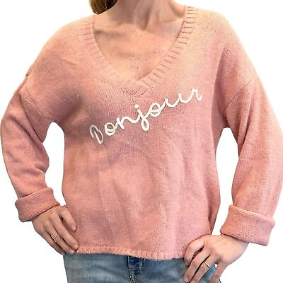 #ad Wildfox Bonjour Prudence V Neck Sweater in Pink M NWOT $55.00