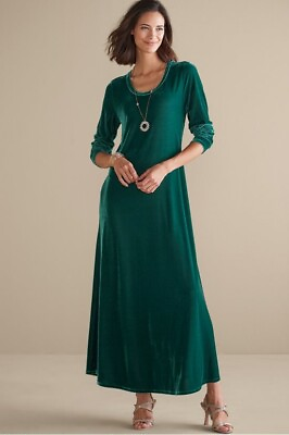 #ad SOFT SURROUNDINGS NWT $110 Santiago Velvet Maxi Dress in Jewel Green Size Large $59.99