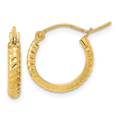 #ad 14k Yellow Gold Diamond cut Textured Hoop Earrings L 15.24 mm W 14.35 mm $157.50