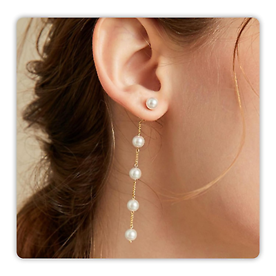 #ad Pearl Earrings for Women 14K Gold Pearl Drop Dangle Earrings White Adjustable D $33.99