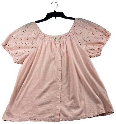#ad Style and Co Blouse Womens size Large Pink On Off the Shoulder Short Sleeve New $16.30