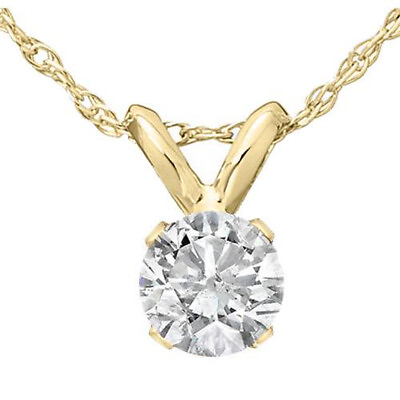 #ad 1 3 Ct Solitaire Round Diamond Pendant Necklace 18quot; 14K Yellow Gold $169.90