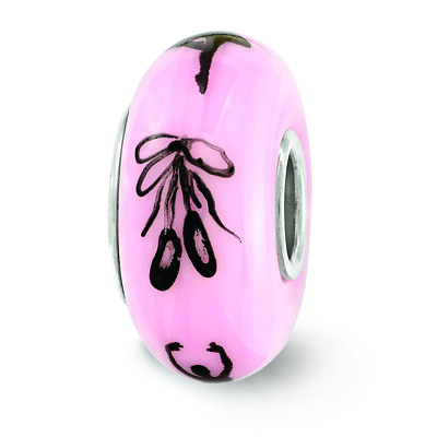 #ad Lex amp; Lu Silver Reflections Pink Hand Painted Ballerina Fenton Glass Bead $36.99