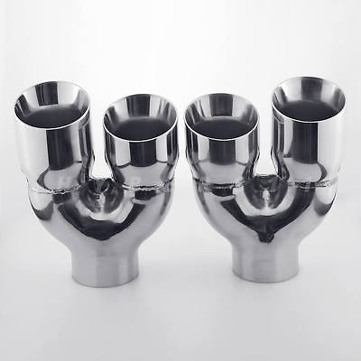 #ad Pair Dual Staggered 3.5quot; Oulet Exhaust Tips 3quot; inlet 9quot; Long Dual Wall Stainless $171.97