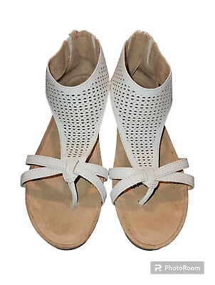 #ad Earth Womens Pisa Olea White T Strap Heels Size 9W Low Wedge Sandals $24.00