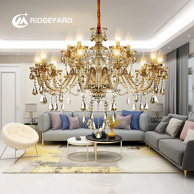 #ad Elegant Crystal Chandelier Modern Ceiling 15 Lamps Pendant Lighting Fixture Gold $168.99