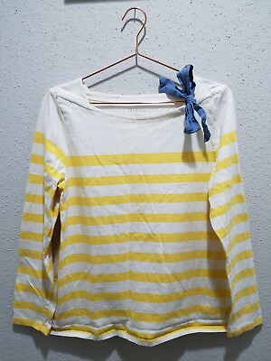 #ad Talbots Yellow Stripe Top Large with Blue Bow 100% Cotton Top Women#x27;s Travel $15.00