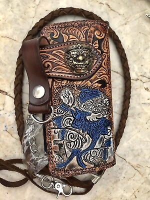 #ad Giant Carved Wallet Hendmade Cowboy Wallet Mens Bifold Wallet Chain Gift 159 $49.99