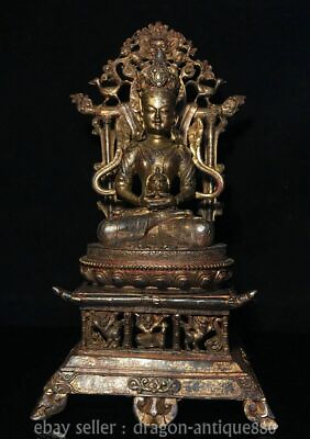 #ad 13.2quot; Old Tibetan Buddhism Pure Copper Amitayus longevity God Goddess Sit Statue $319.20