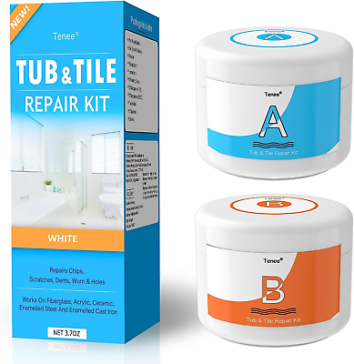 #ad White Porcelain and Fiberglass Repair Kit 3.7 OZ Tub Repair Solution $13.99