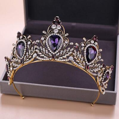 #ad Luxury Purple Crystal Crown Baroque Crown Rhinestone Tiara and Crown Bridal $15.19