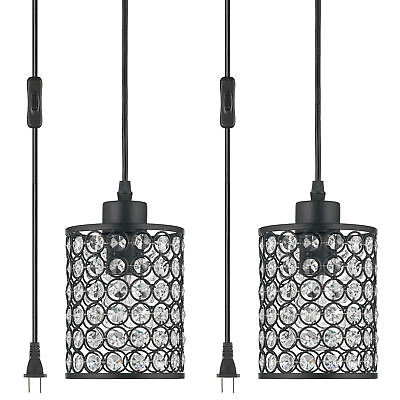 Set of 2 Mini Chandelier Plug in Pendant Light Crystal Ceiling Lamp Dining Room $39.99