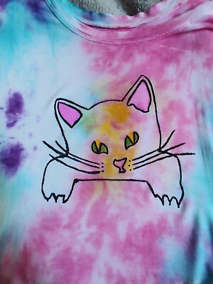 #ad Ladies Tie Dye Cat Shirt George Ladies Large 12 14 $9.95