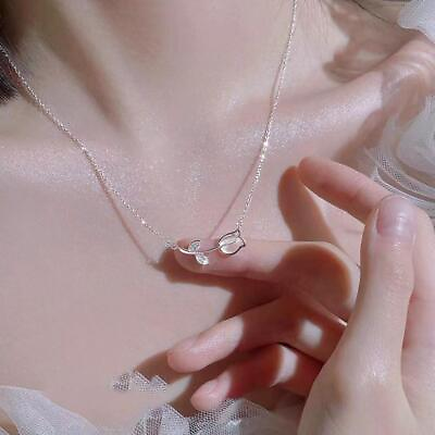 #ad Fashion Silver Love Tulip Crystal Pendant Necklace New P0 Wedding Lot Women V1O5 $5.78