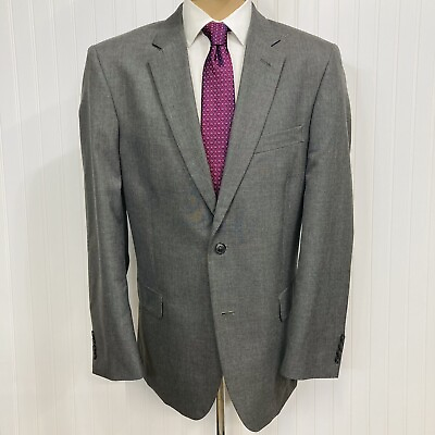 #ad SADDLEBRED Sport Coat Mens 44 Solid Silver Gray Blazer 2 Button Suit Jacket 44L $39.86