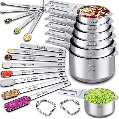 #ad Measuring Cups and Spoons Set of 20 7 Stainless Steel Nesting Measuring Cups amp; $28.49
