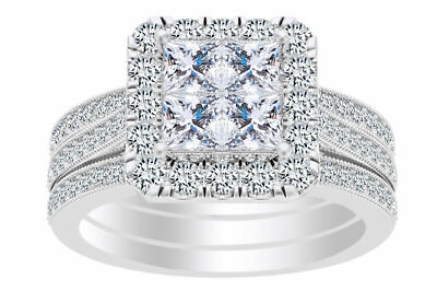 #ad 1 1 2 Ct Princess amp; Round Natural Diamond Trio Wedding Ring Set 14k Gold IGI $2588.18
