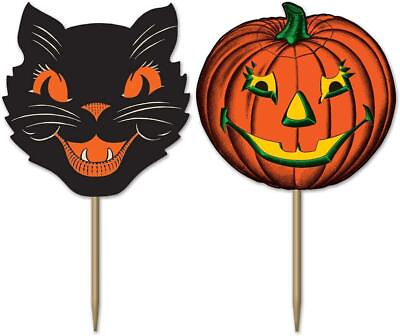 #ad 150 Piece Paper Vintage Halloween Party Food Picks Cat Pumpkin Cupcake Toppers $16.49
