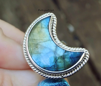 #ad Half Moon Labradorite 925Sterling Silver Gemstone Handmade JewelryAll Size SR11 $15.42