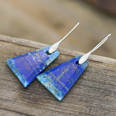 #ad Natural Lapis Lazuli Stone Dangle Earrings Blue Gemstone Drop Earrings Handmade $13.50