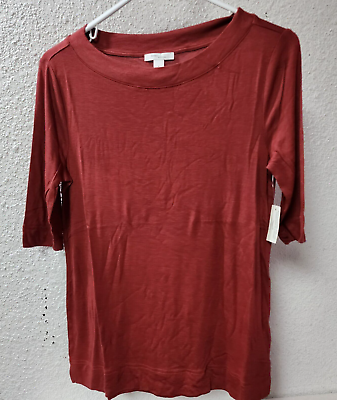 #ad Daily Ritual Women#x27;s Fluid Knit Elbow Sleeve Boat Neck Shirt Dark Rose Medium $7.40
