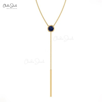 #ad Lariat Gemstone Necklace Natural Blue Sapphire Chain Necklace in 14k Solid Gold $413.83