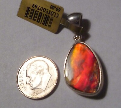 #ad GENUINE Natural RED Ammolite Pendant Gorgeous Sterling Silver Design .925 $49.99