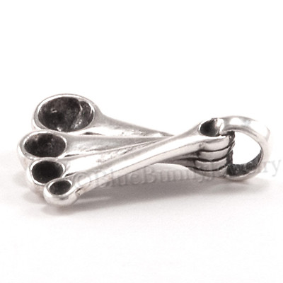 MEASURING SPOONS Charm Pendant Kitchen Baking 925 STERLING SILVER 3D .925 $17.99