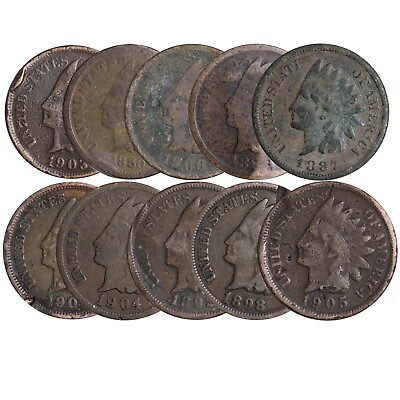 #ad 10 PC. LOT Indian Head Cent Pennies 1800#x27;S 1900#x27;S CULLS JUNK PROBLEM COINS $10.00